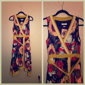 Faux wrap floral jewel tones Anthropologie dress